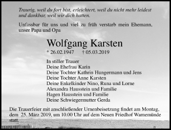 Traueranzeige von Wolfgang Karsten von Ostsee-Zeitung GmbH