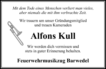 Traueranzeige von Alfons Kull von Aller Zeitung