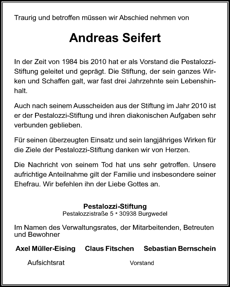  Traueranzeige für Andreas Seifert vom 20.04.2019 aus Hannoversche Allgemeine Zeitung/Neue Presse