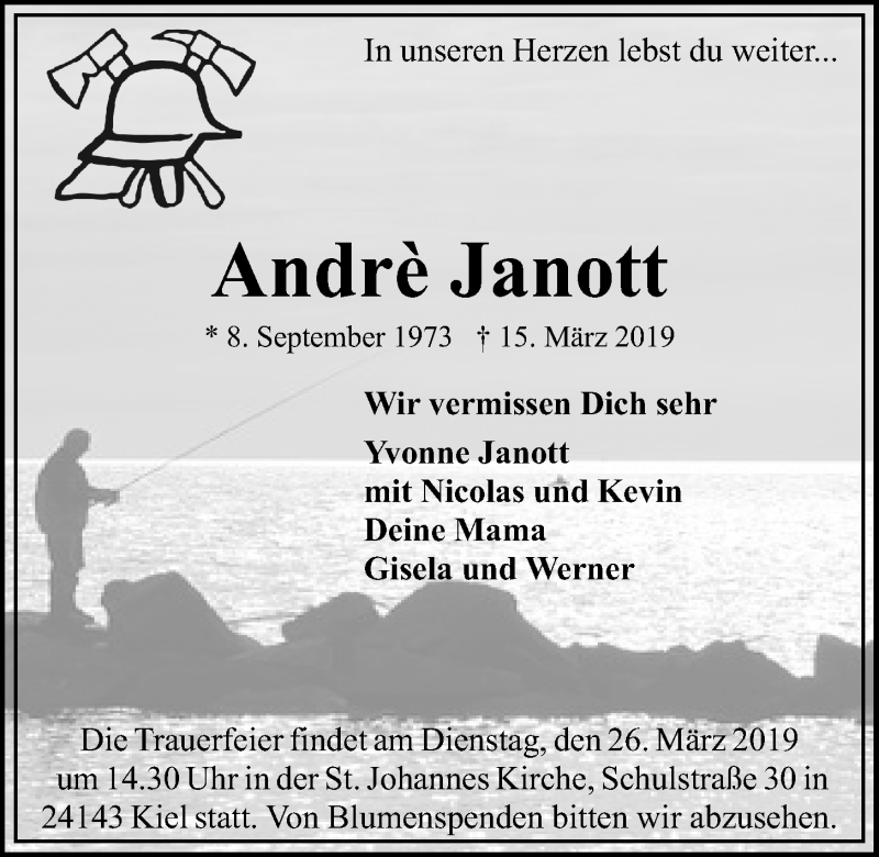  Traueranzeige für André Janott vom 23.03.2019 aus Kieler Nachrichten