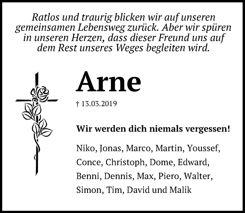  Traueranzeige für Arne Drawert vom 23.03.2019 aus Aller Zeitung