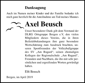 Traueranzeige von Axel Beusch von Ostsee-Zeitung GmbH