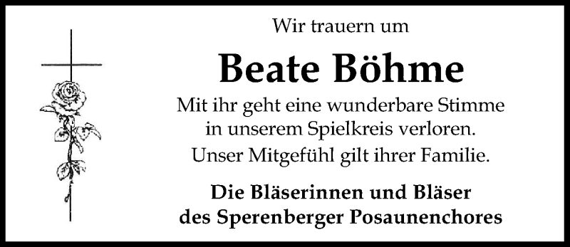  Traueranzeige für Beate Böhme vom 06.04.2019 aus Märkischen Allgemeine Zeitung