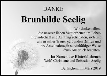 Traueranzeige von Brunhilde Seelig von Märkischen Allgemeine Zeitung