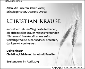Traueranzeige von Christian Krauße von Leipziger Volkszeitung
