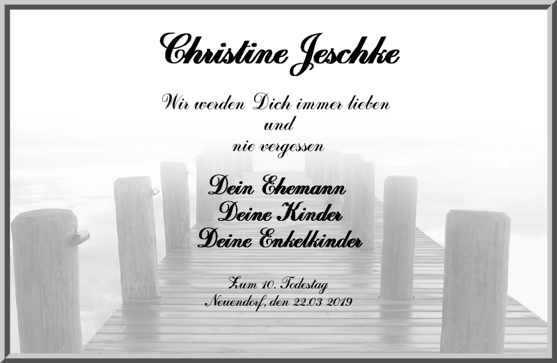  Traueranzeige für Christine Jeschke vom 22.03.2019 aus Ostsee-Zeitung GmbH