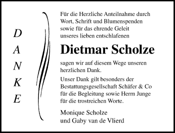 Traueranzeige von Dietmar Scholze von Lübecker Nachrichten
