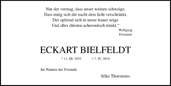 Traueranzeige von Eckart Bielfeldt von Lübecker Nachrichten