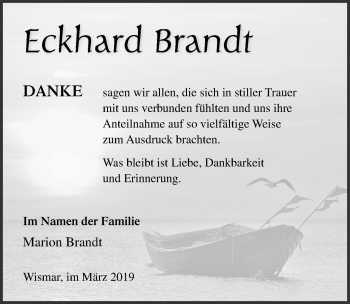 Traueranzeige von Eckhard Brandt von Ostsee-Zeitung GmbH