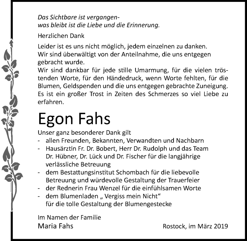  Traueranzeige für Egon Fahs vom 23.03.2019 aus Ostsee-Zeitung GmbH