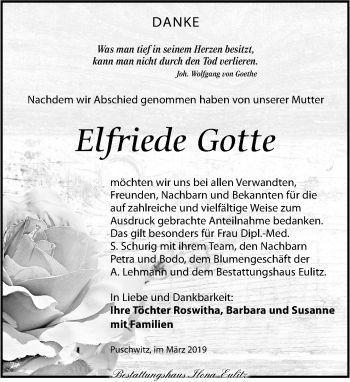 Traueranzeige von Elfriede Gotte von Torgauer Zeitung