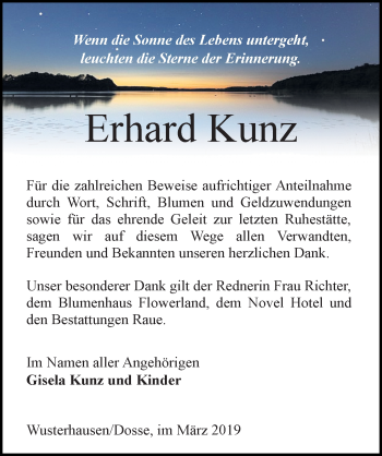 Traueranzeige von Erhard Kunz