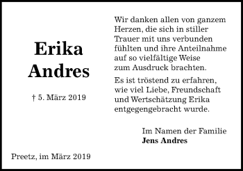 Traueranzeige von Erika Andres von Kieler Nachrichten