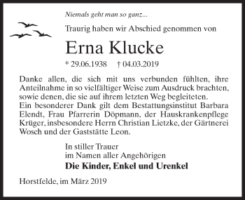 Traueranzeige von Erna Klucke von Märkischen Allgemeine Zeitung