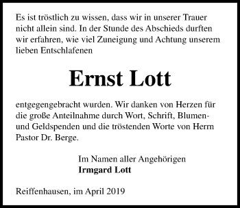 Traueranzeige von Ernst Lott von Göttinger Tageblatt
