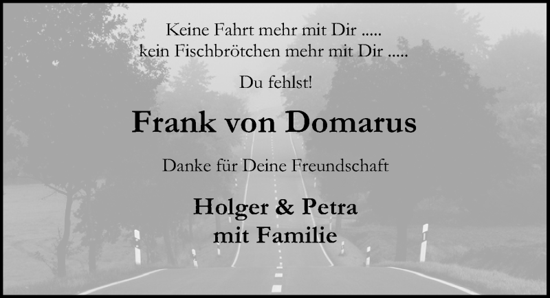 Traueranzeige für Frank von Domarus vom 21.04.2019 aus Lübecker Nachrichten