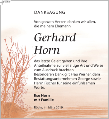 Traueranzeige von Gerhard Horn von Leipziger Volkszeitung