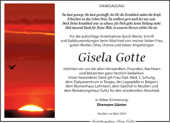 Traueranzeige von Gisela Gotte von Torgauer Zeitung