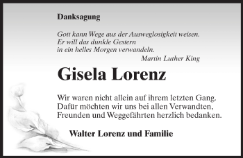 Traueranzeige von Gisela Lorenz von Märkischen Allgemeine Zeitung