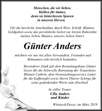 Traueranzeige von Günter Anders von Märkischen Allgemeine Zeitung