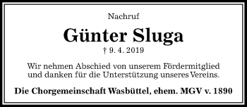 Traueranzeige von Günter Sluga von Aller Zeitung