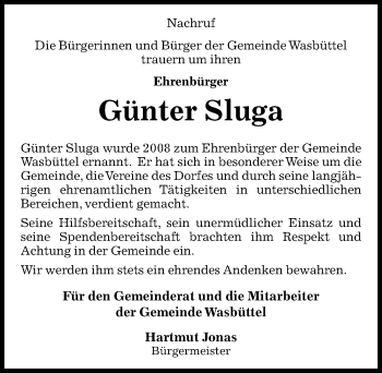 Traueranzeige von Günter Sluga von Aller Zeitung