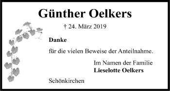Traueranzeige von Günther Oelkers von Kieler Nachrichten