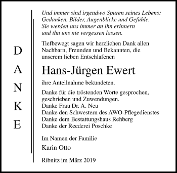 Traueranzeige von Hans-Jürgen Ewert von Ostsee-Zeitung GmbH