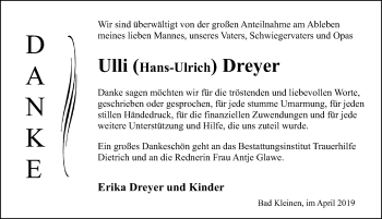 Traueranzeige von Hans-Ulrich Dreyer von Ostsee-Zeitung GmbH