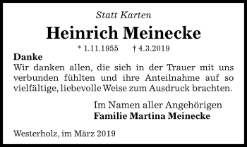 Traueranzeige von Heinrich Meinecke von Aller Zeitung