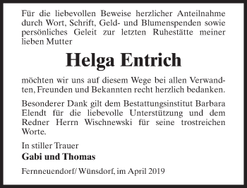 Traueranzeige von Helga Entrich von Märkischen Allgemeine Zeitung