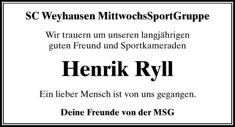  Traueranzeige für Henrik Ryll vom 23.03.2019 aus Aller Zeitung