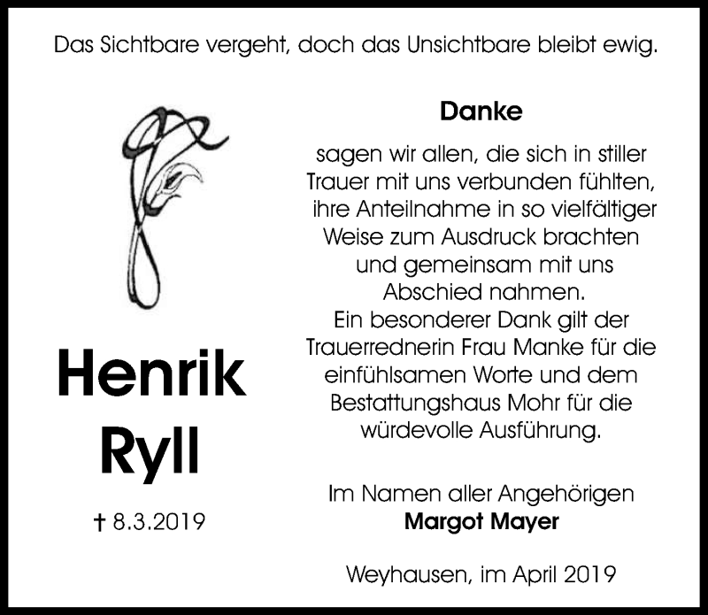  Traueranzeige für Henrik Ryll vom 20.04.2019 aus Aller Zeitung