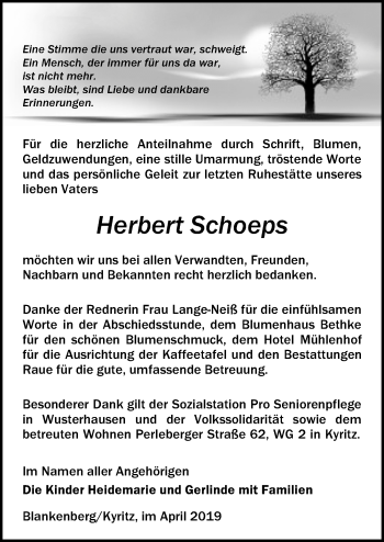 Traueranzeige von Herbert Schoeps