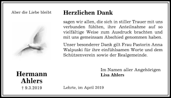 Traueranzeige von Hermann Ahlers von Hannoversche Allgemeine Zeitung/Neue Presse