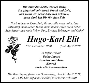Traueranzeige von Hugo-Karl Elit von Märkischen Allgemeine Zeitung