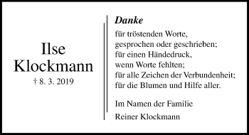 Traueranzeige von Ilse Klockmann von Lübecker Nachrichten