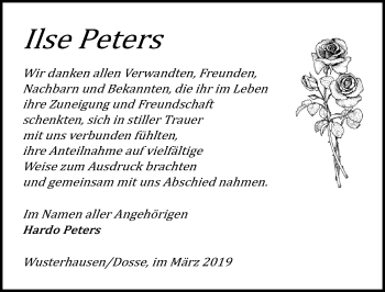 Traueranzeige von Ilse Peters von Märkischen Allgemeine Zeitung
