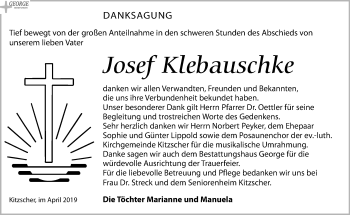Traueranzeige von Josef Klebauschke von Leipziger Volkszeitung