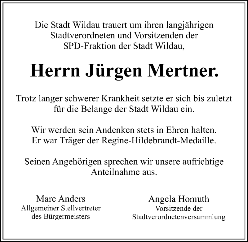  Traueranzeige für Jürgen Mertner vom 23.03.2019 aus Märkischen Allgemeine Zeitung