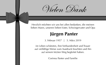 Traueranzeige von Jürgen Panter von Ostsee-Zeitung GmbH