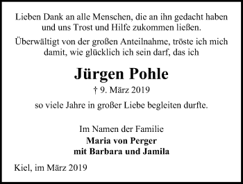 Traueranzeige von Jürgen Pohle von Kieler Nachrichten