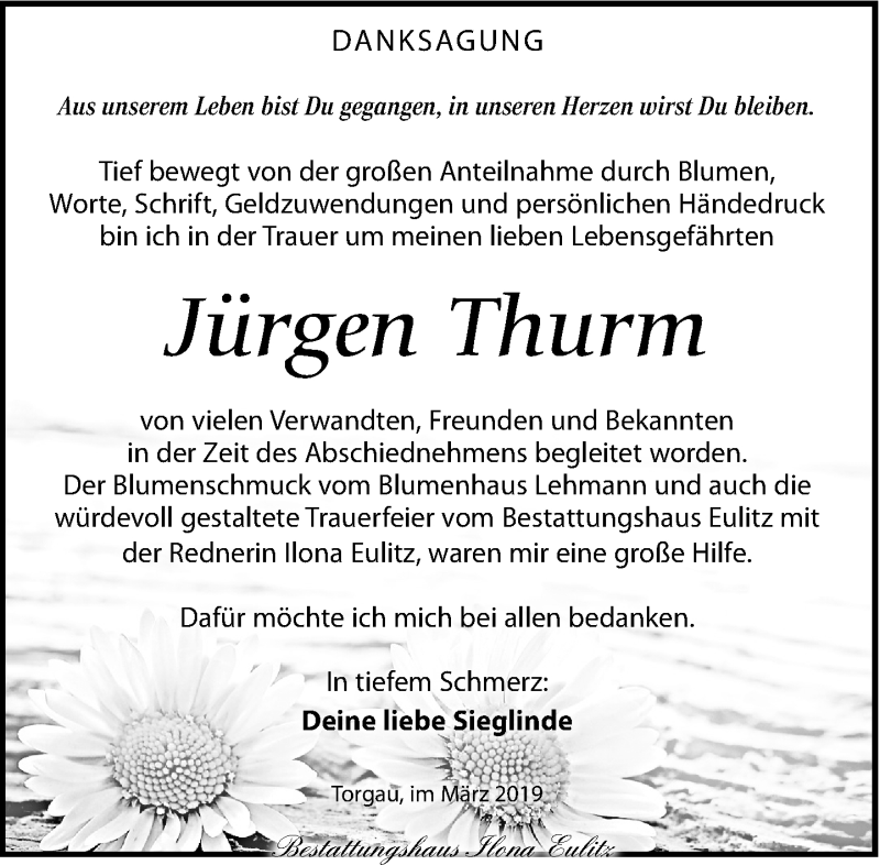  Traueranzeige für Jürgen Thurm vom 23.03.2019 aus Torgauer Zeitung