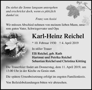 Traueranzeige von Karl-Heinz Reichel von Lübecker Nachrichten