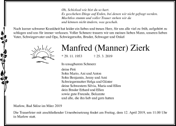 Traueranzeige von Manfred Zierk von Ostsee-Zeitung GmbH