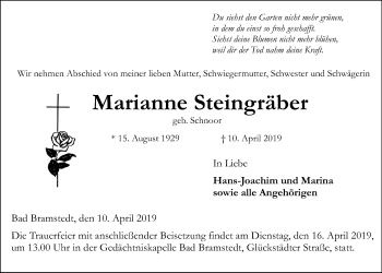 Traueranzeige von Marianne Steingräber von Kieler Nachrichten