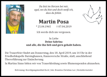 Traueranzeige von Martin Posa von Hannoversche Allgemeine Zeitung/Neue Presse