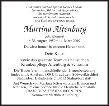Traueranzeige von Martina Altenburg von Märkischen Allgemeine Zeitung