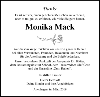 Traueranzeige von Monika Mack von Ostsee-Zeitung GmbH