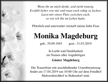 Traueranzeige von Monika Magdeburg von Märkischen Allgemeine Zeitung